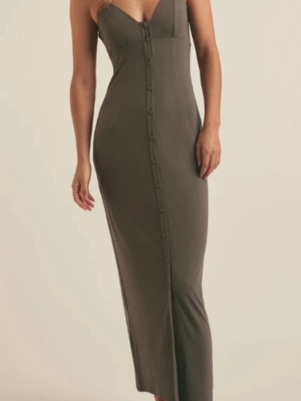 Favorite Daughter Olive Button-Front Midi Slip Dress